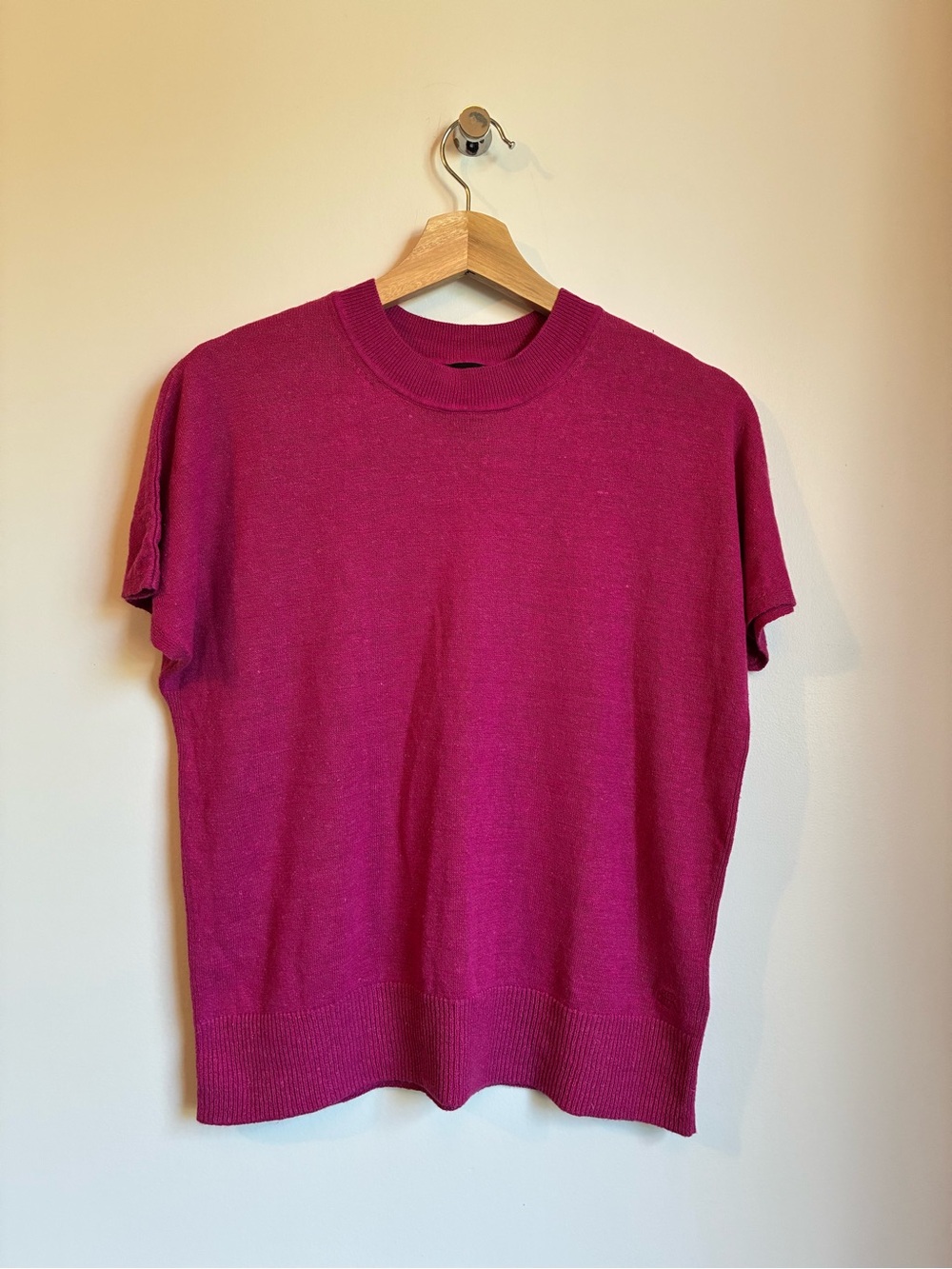 Banana Republic Linen Blend Knit Short Sleeve Sweater Fuchsia Size S